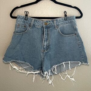Denim Frayed Hem Women Shorts | Medium Wash Size M
